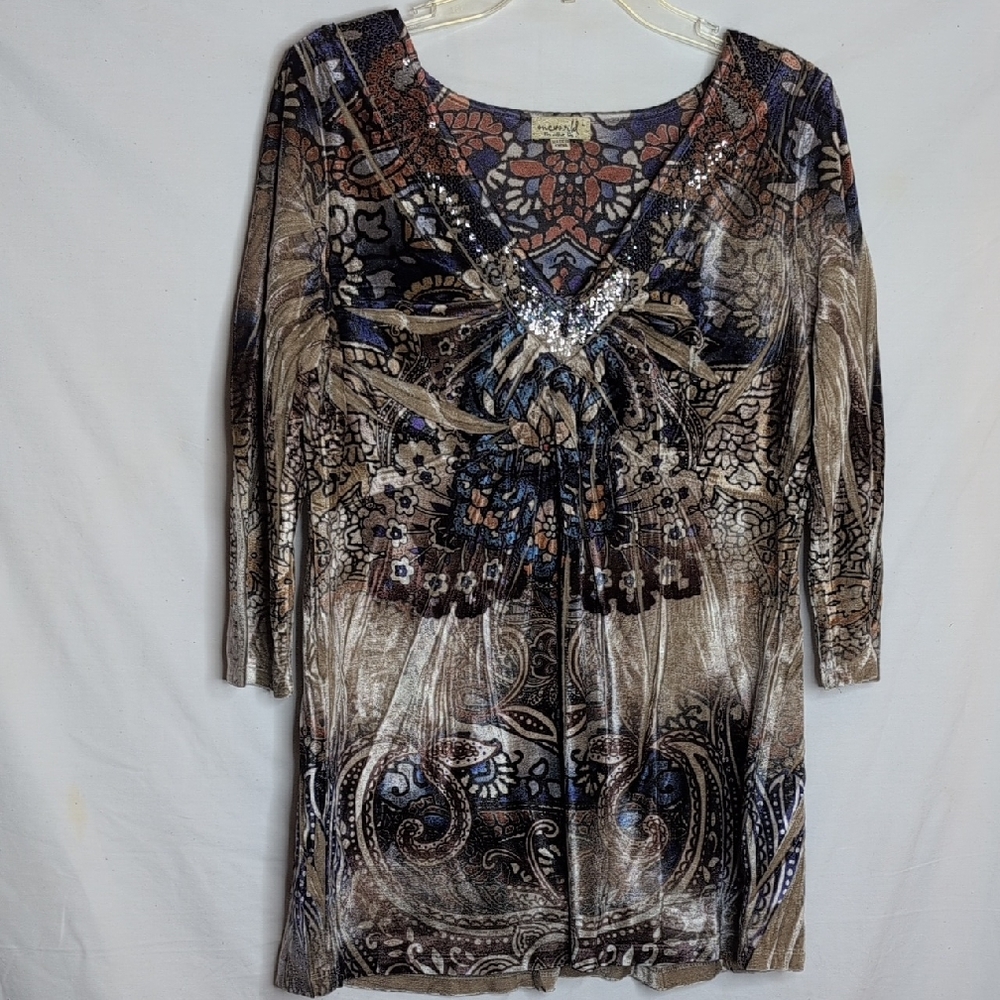 One World Live Outlet Velvet Grunge Women's Multicolor Patterned Top Size L